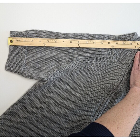 Coldwater Creek Wool Blend Full Zip Short Sleeve Gray Chunky Long Sweater M - Picture 5 of 10